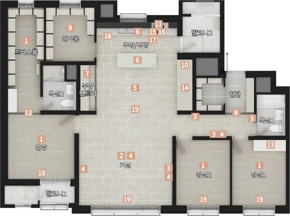신분평 더웨이시티 112m²A 타입 확장옵션형 평면도