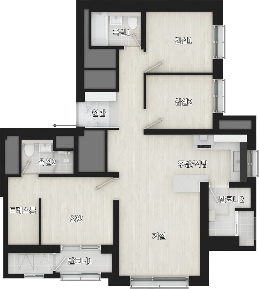 신분평 더웨이시티 59m²B 타입 확장기본형 평면도