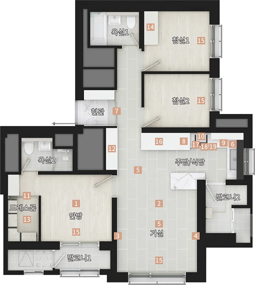 신분평 더웨이시티 59m²B 타입 확장옵션형 평면도