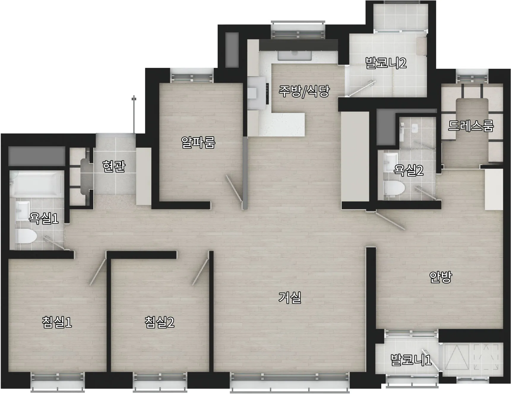 신분평 더웨이시티 75m²A 타입 확장기본형 평면도
