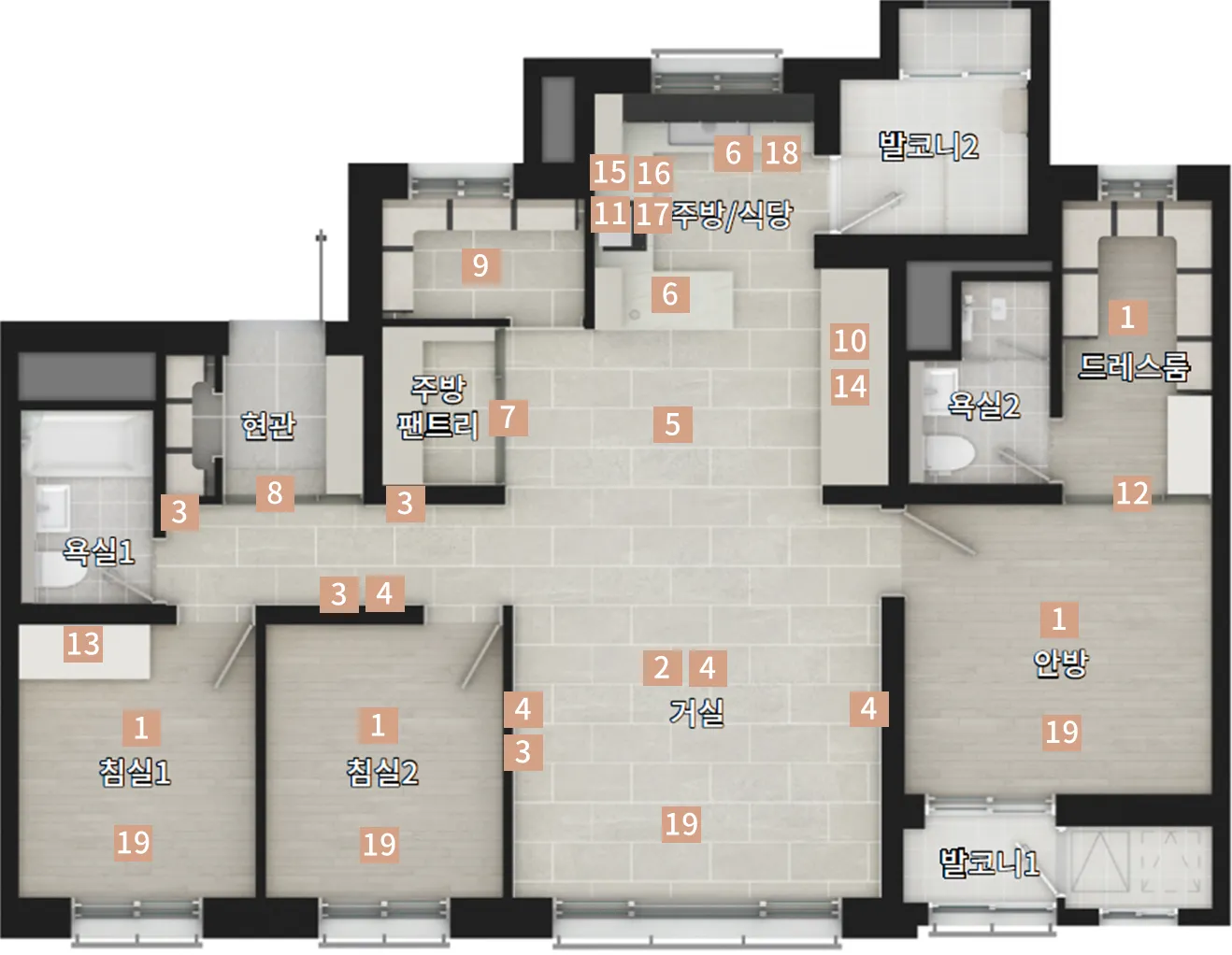 신분평 더웨이시티 75m²A 타입 확장옵션형 평면도