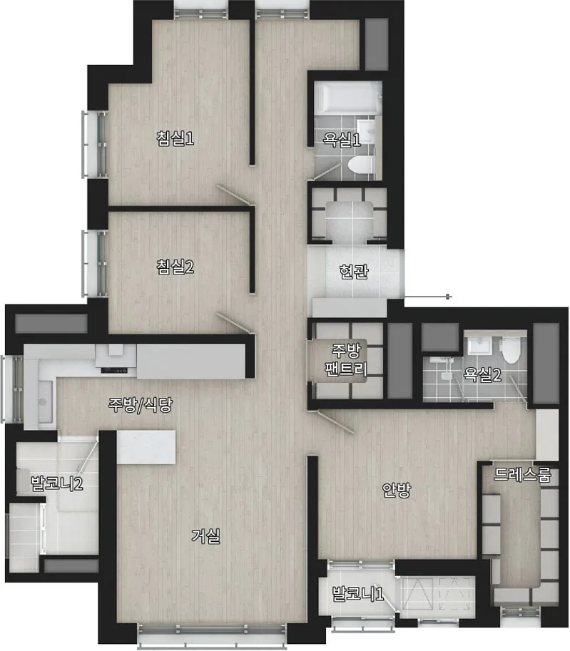 신분평 더웨이시티 75m²B 타입 확장기본형 평면도