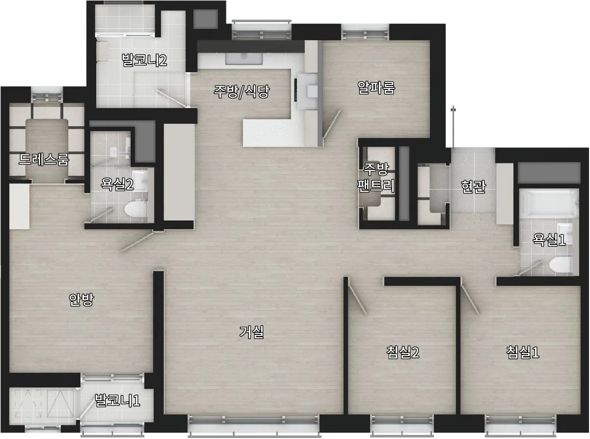 신분평 더웨이시티 84m²A 타입 확장기본형 평면도